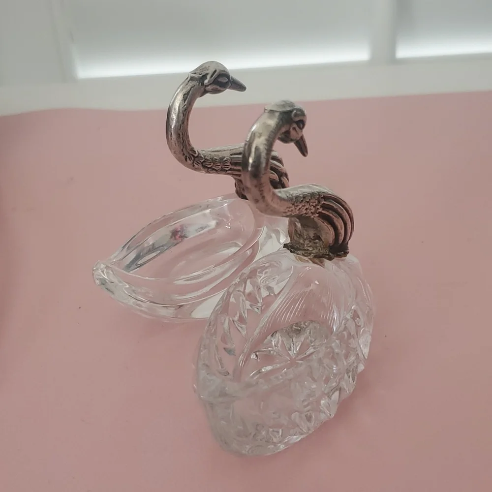 Vintage German Sterling and Crystal Swan Sugar Cellar Pair - Picture 4 of 4